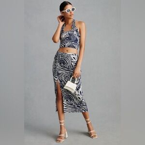 Anthropologie Floral Halter and Midi Skirt Set